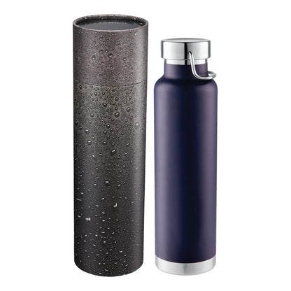 Front View of Blue Thor Copper Vac Bottle 22oz With Cylindrical Box plain