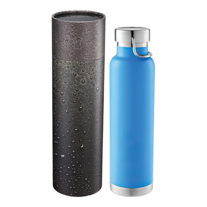 Front View of Blue Thor Copper Vac Bottle 22oz With Cylindrical Box plain