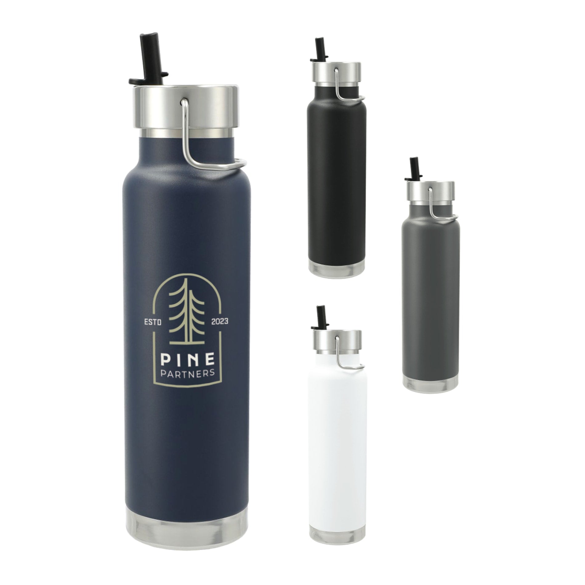 Front View of Blue Thor Copper Vacuum Insulated Bottle 25oz Straw Lid