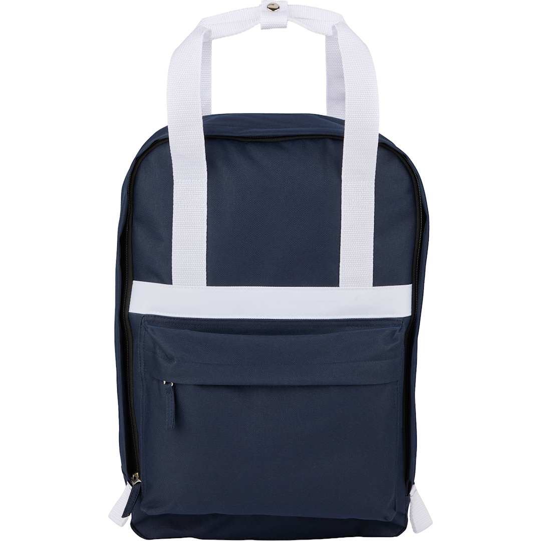 Front View of Blue Varsity Recycled Backpack plain