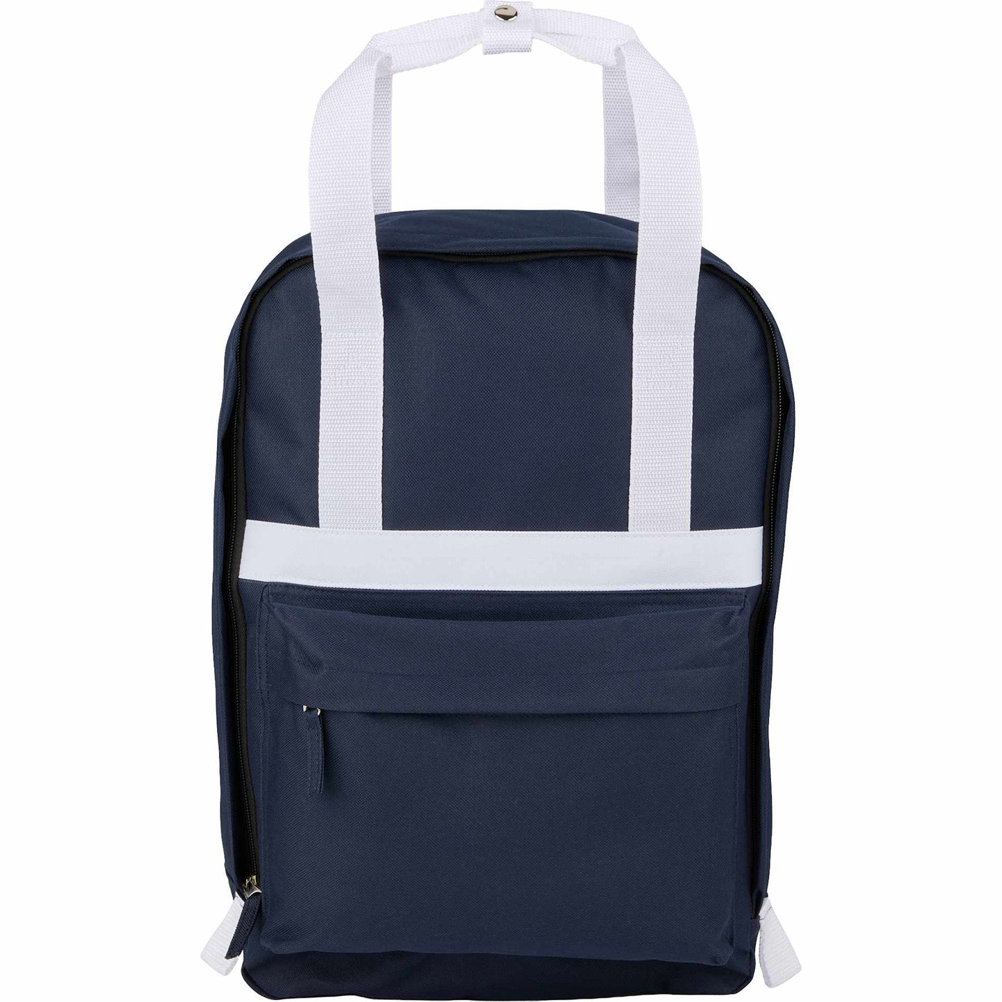 Front View of Blue Varsity Recycled Backpack plain