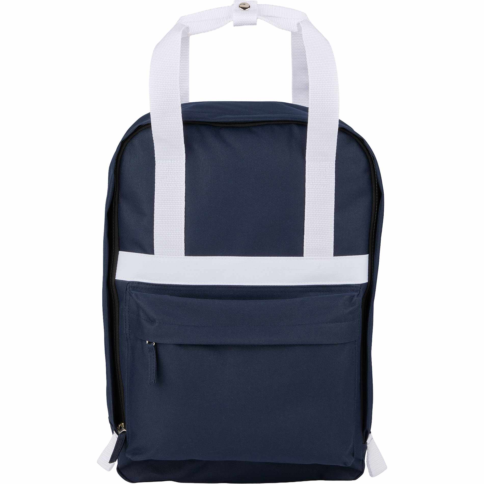 Front View of Blue Varsity Recycled Backpack plain