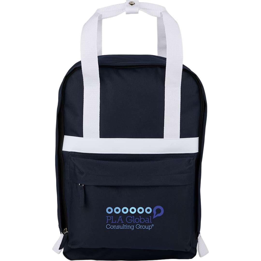 Front View of Blue Varsity Recycled Backpack