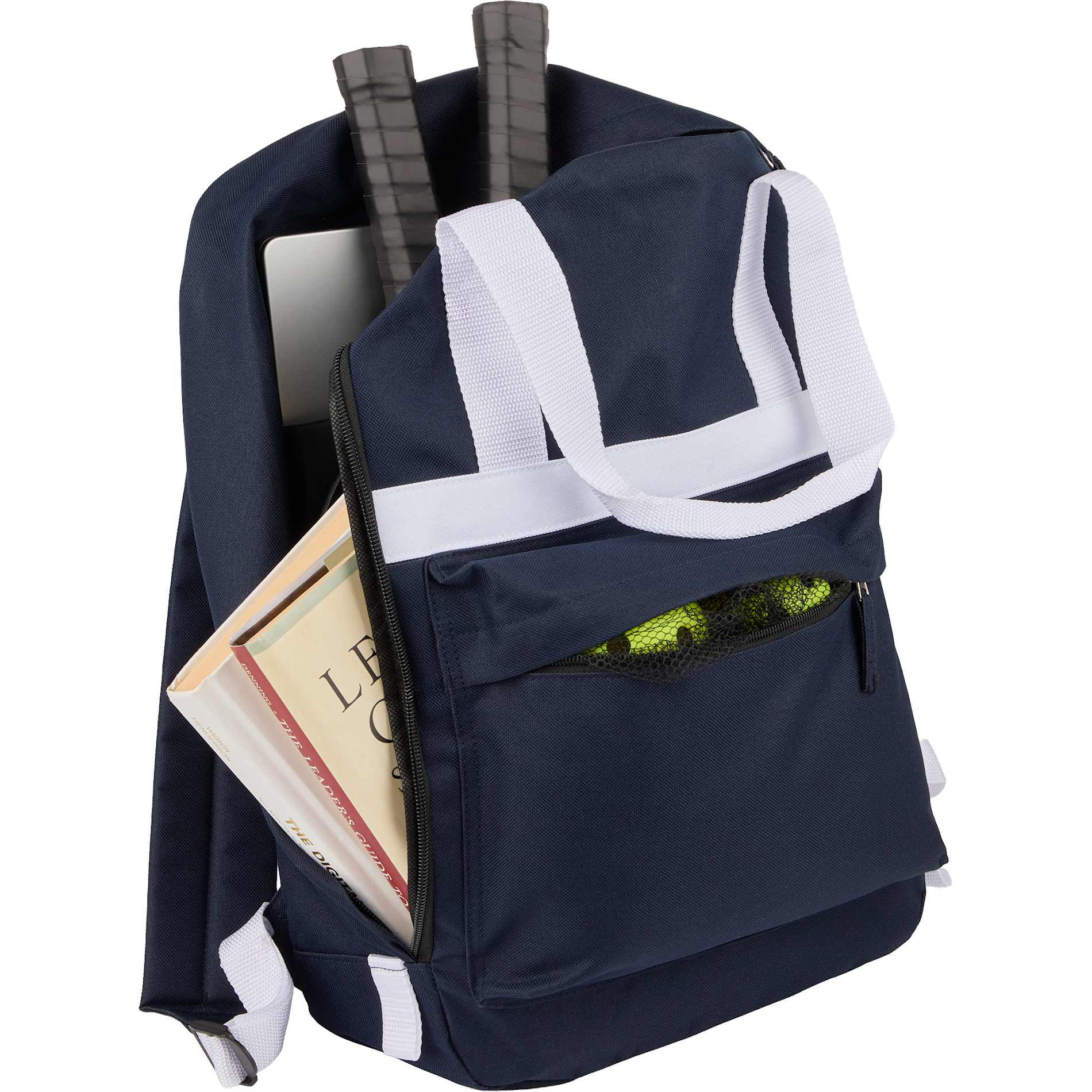 Front View of Blue Varsity Recycled Backpack