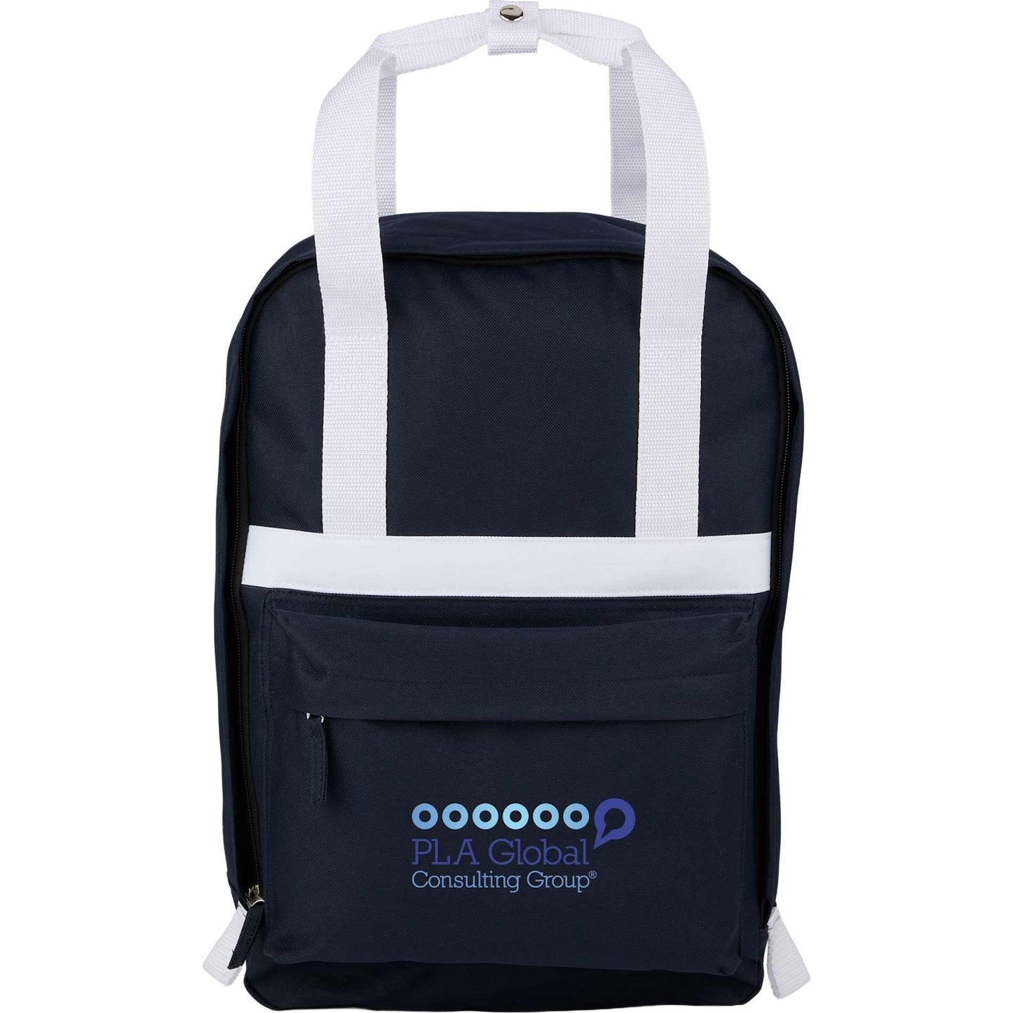 Front View of Blue Varsity Recycled Backpack