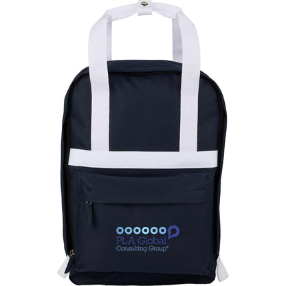 Front View of Blue Varsity Recycled Backpack