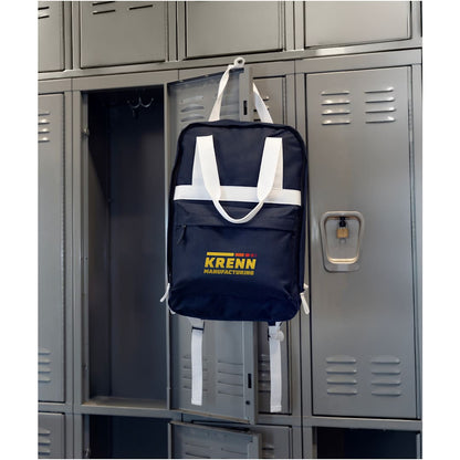 Front View of Blue Varsity Recycled Backpack