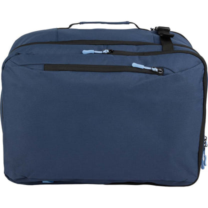 Front View of Blue Wander & Roam Travel Backpack plain