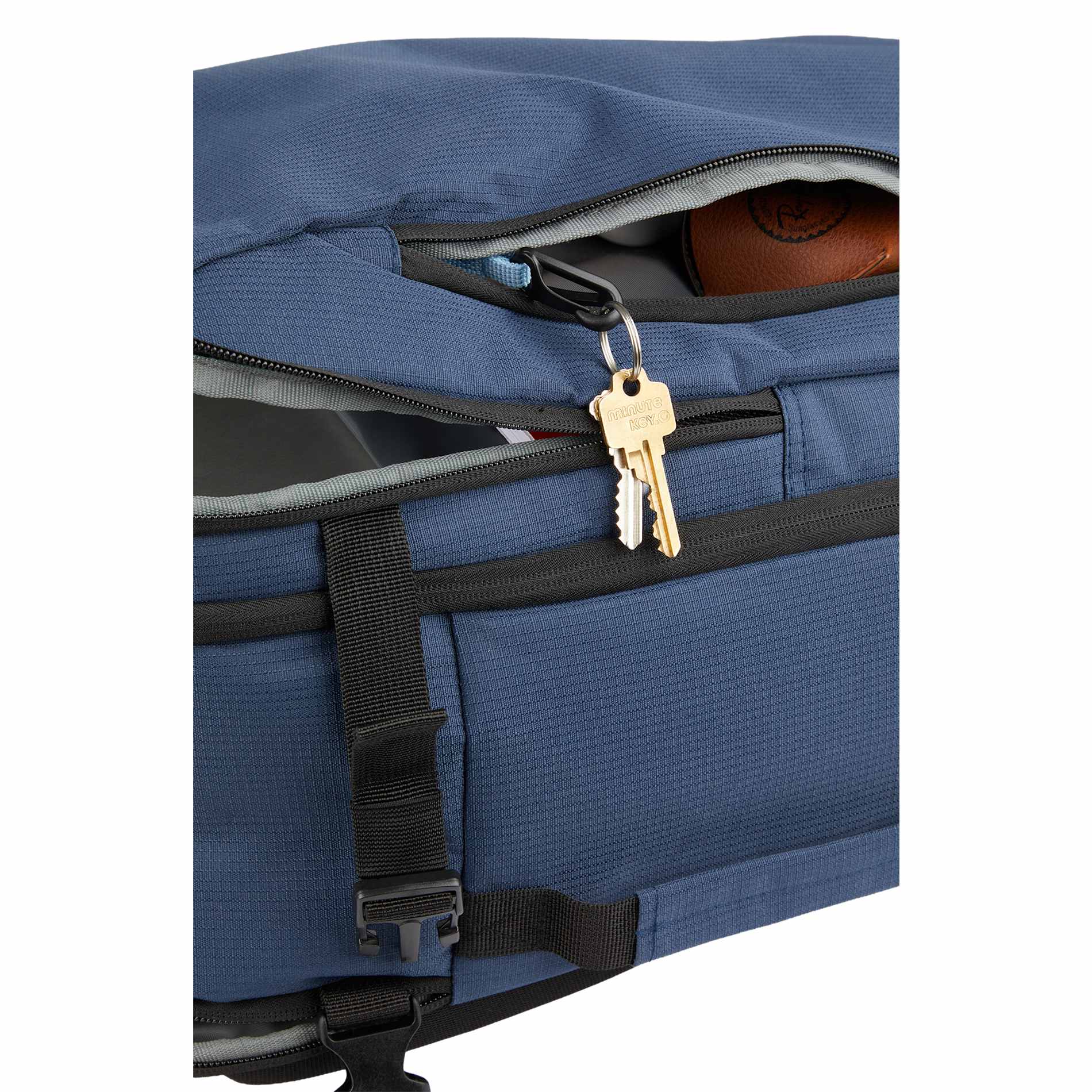 Front View of Blue Wander & Roam Travel Backpack