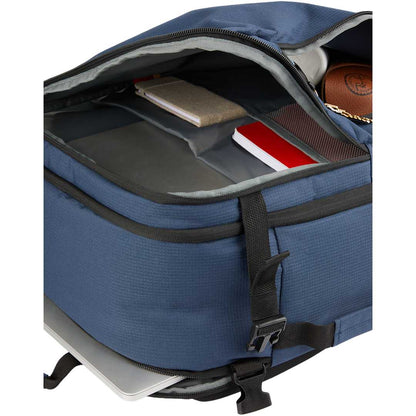 Front View of Blue Wander & Roam Travel Backpack