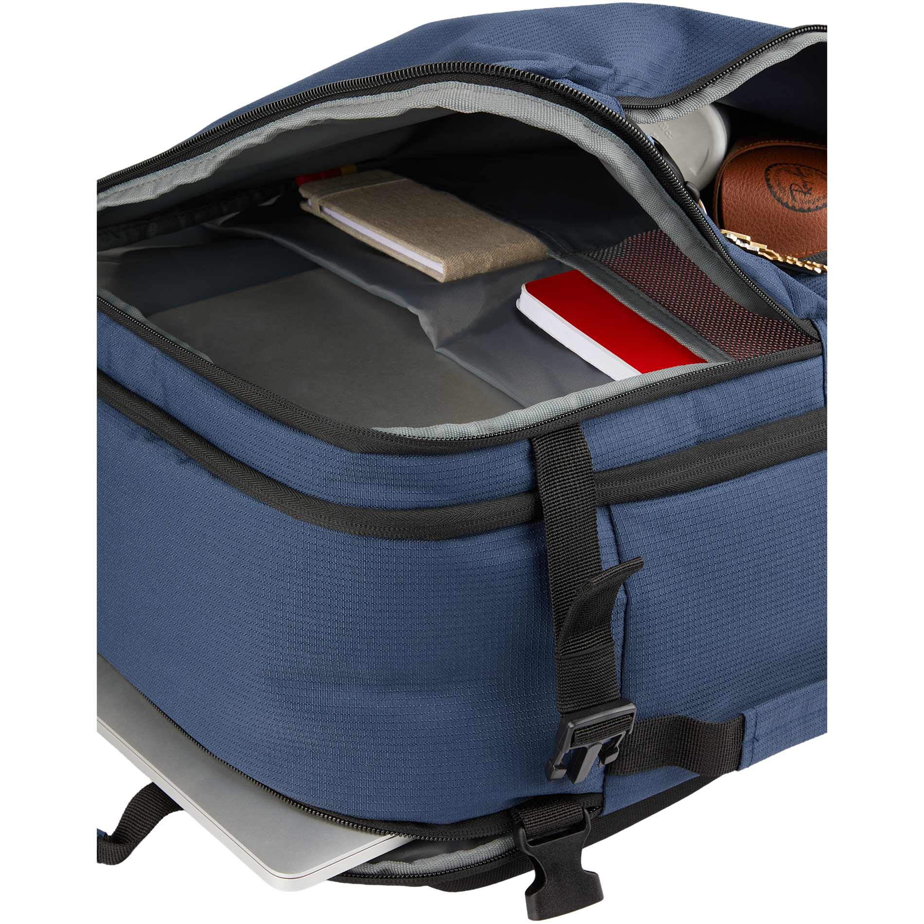 Front View of Blue Wander & Roam Travel Backpack