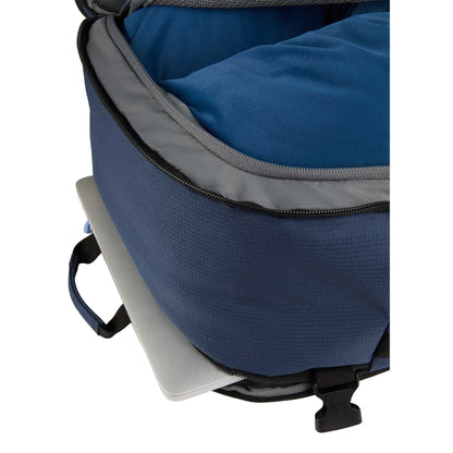 Front View of Blue Wander & Roam Travel Backpack