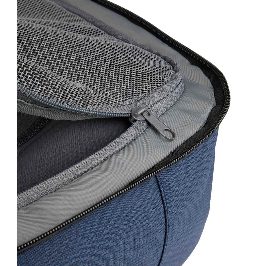 Front View of Blue Wander & Roam Travel Backpack