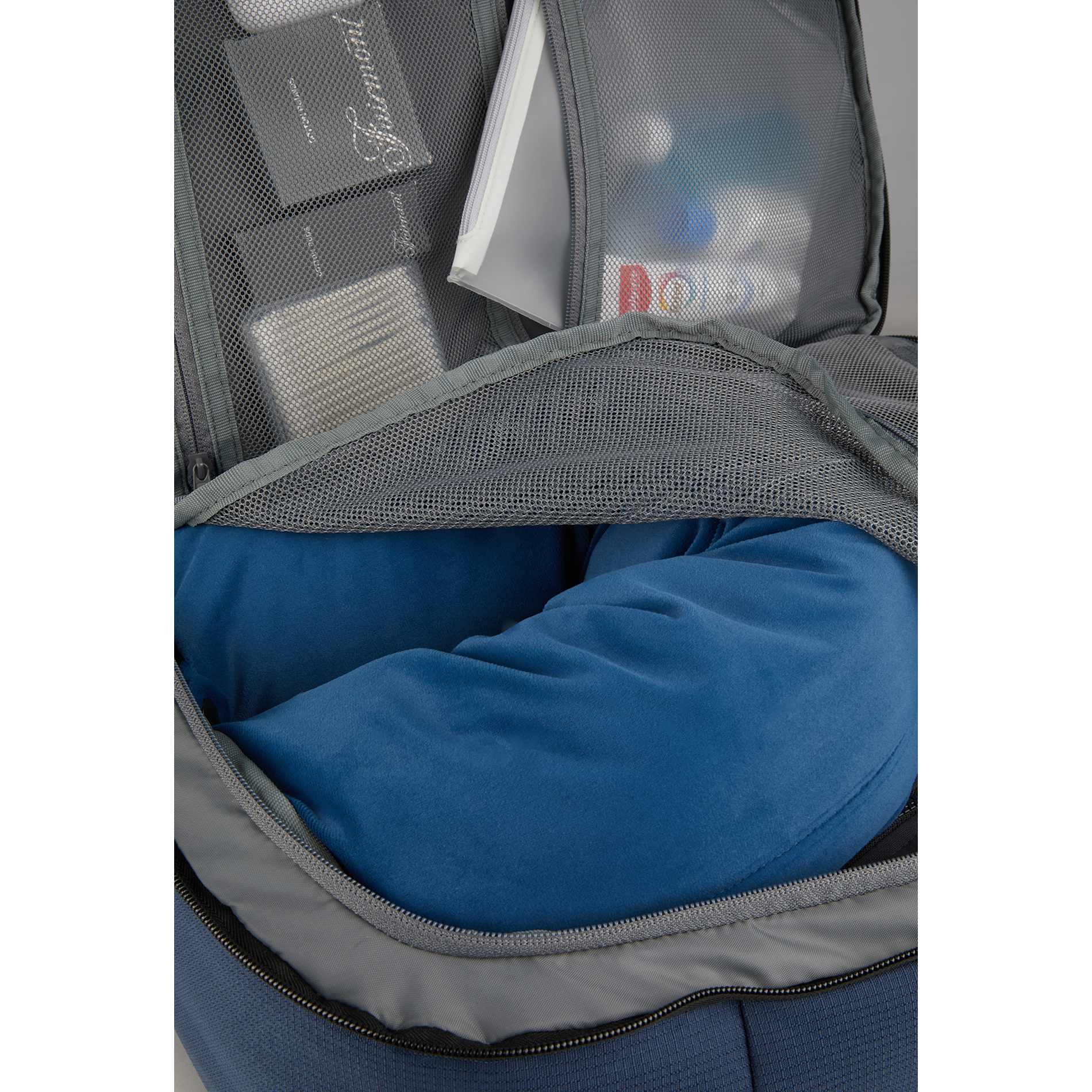Front View of Blue Wander & Roam Travel Backpack