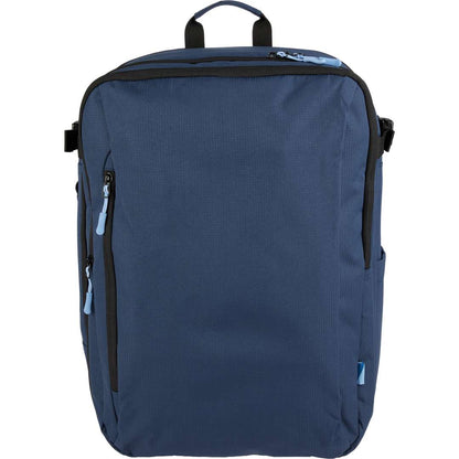 Front View of Blue Wander & Roam Travel Backpack