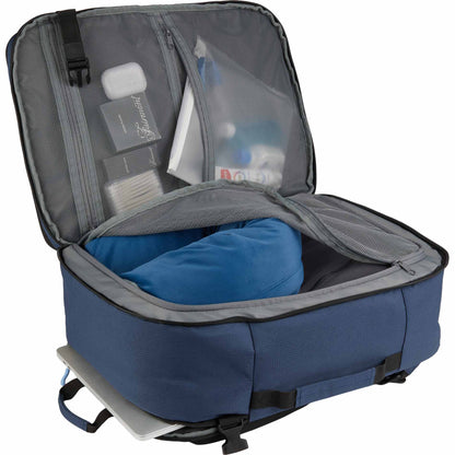 Front View of Blue Wander & Roam Travel Backpack