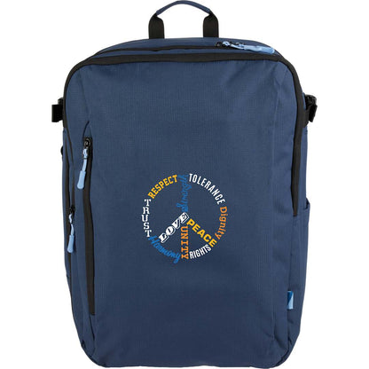 Front View of Blue Wander & Roam Travel Backpack