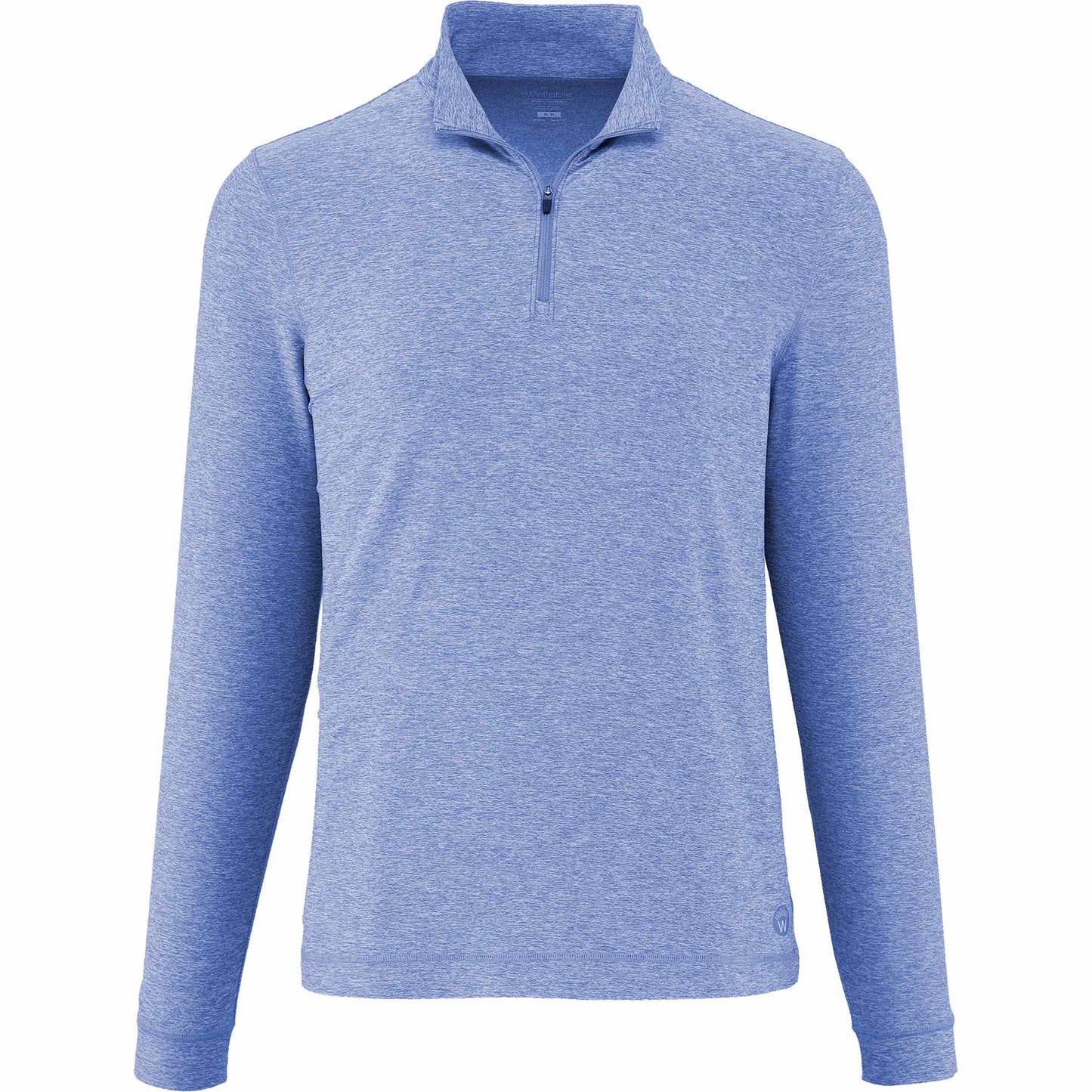 Front View of Blue WELLABLE Men's Knit 1/4 Zip plain