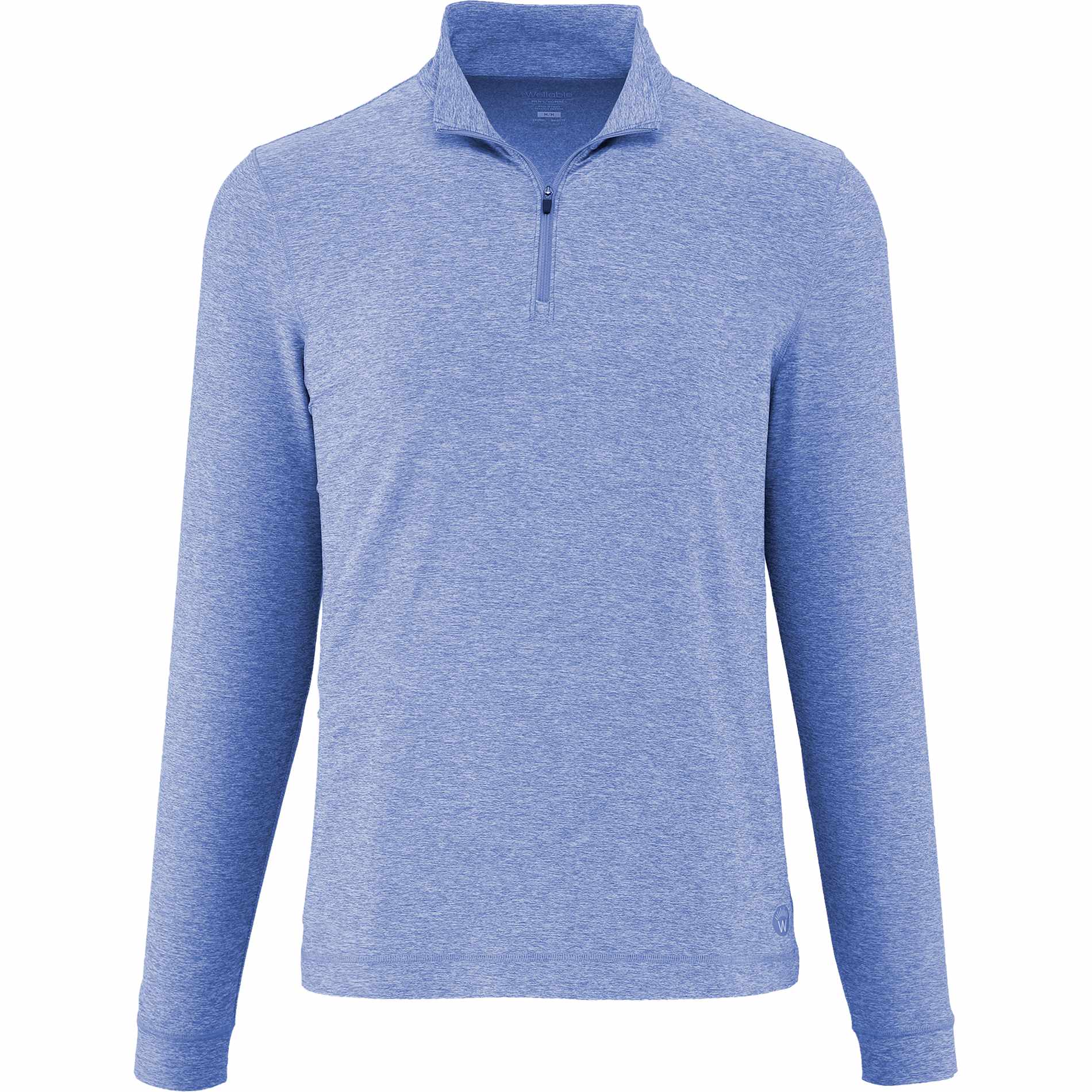 Front View of Blue WELLABLE Men's Knit 1/4 Zip plain