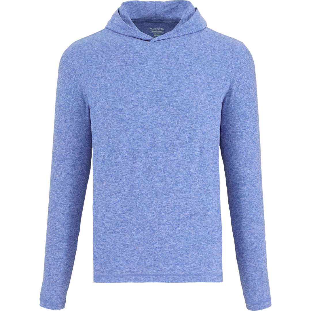 Front View of Blue WELLABLE Men's Knit Hoodie plain