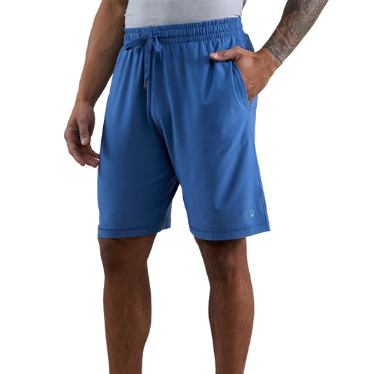 Front View of Blue WELLABLE Men's Knit Short plain