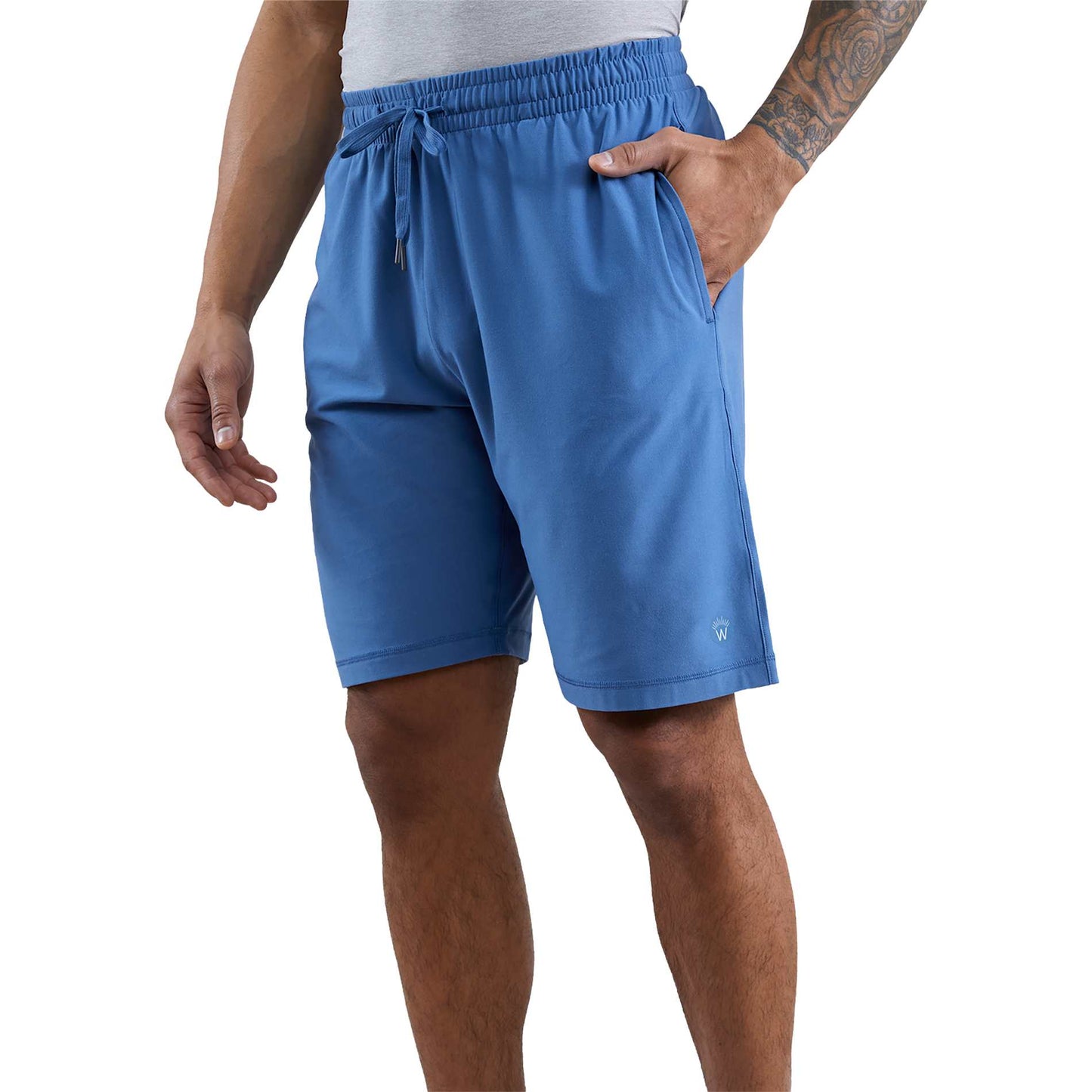 Front View of Blue WELLABLE Men's Knit Short plain