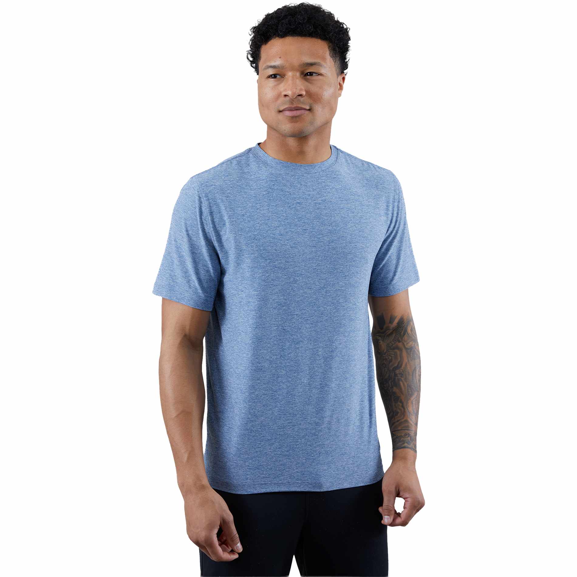 Front View of Blue WELLABLE Men's Short Sleeve Tee plain