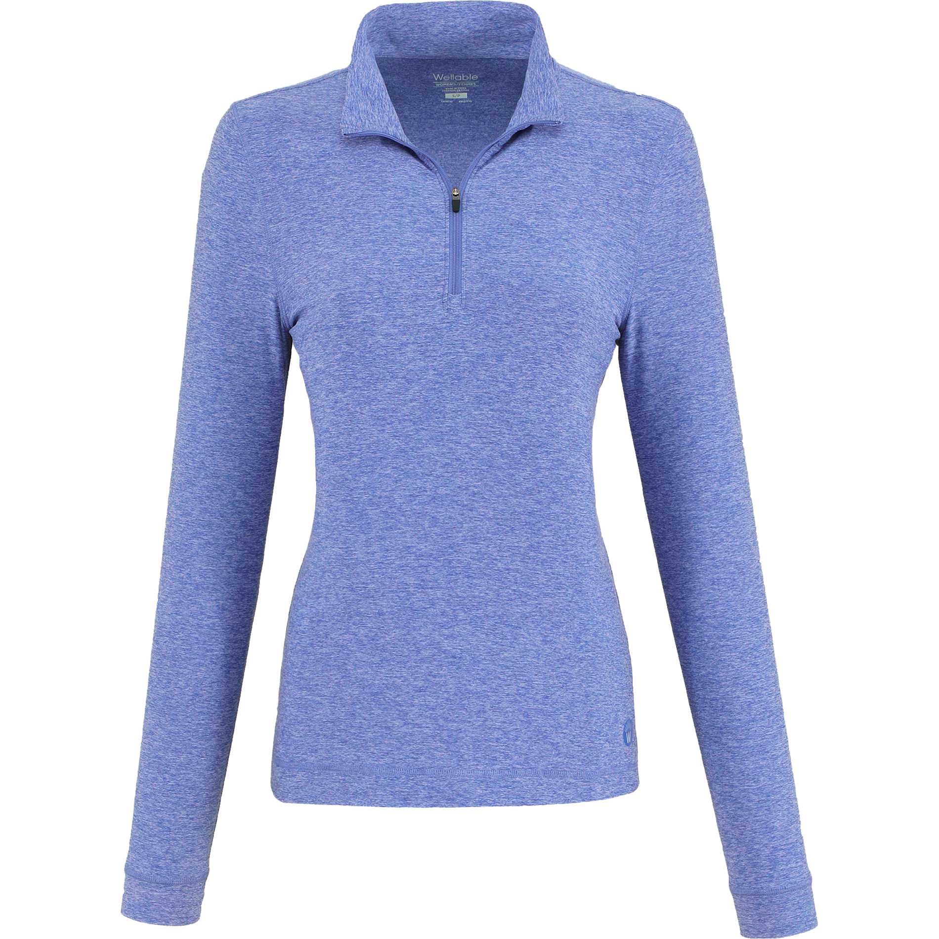 Front View of Blue WELLABLE Women's Knit 1/4 Zip plain