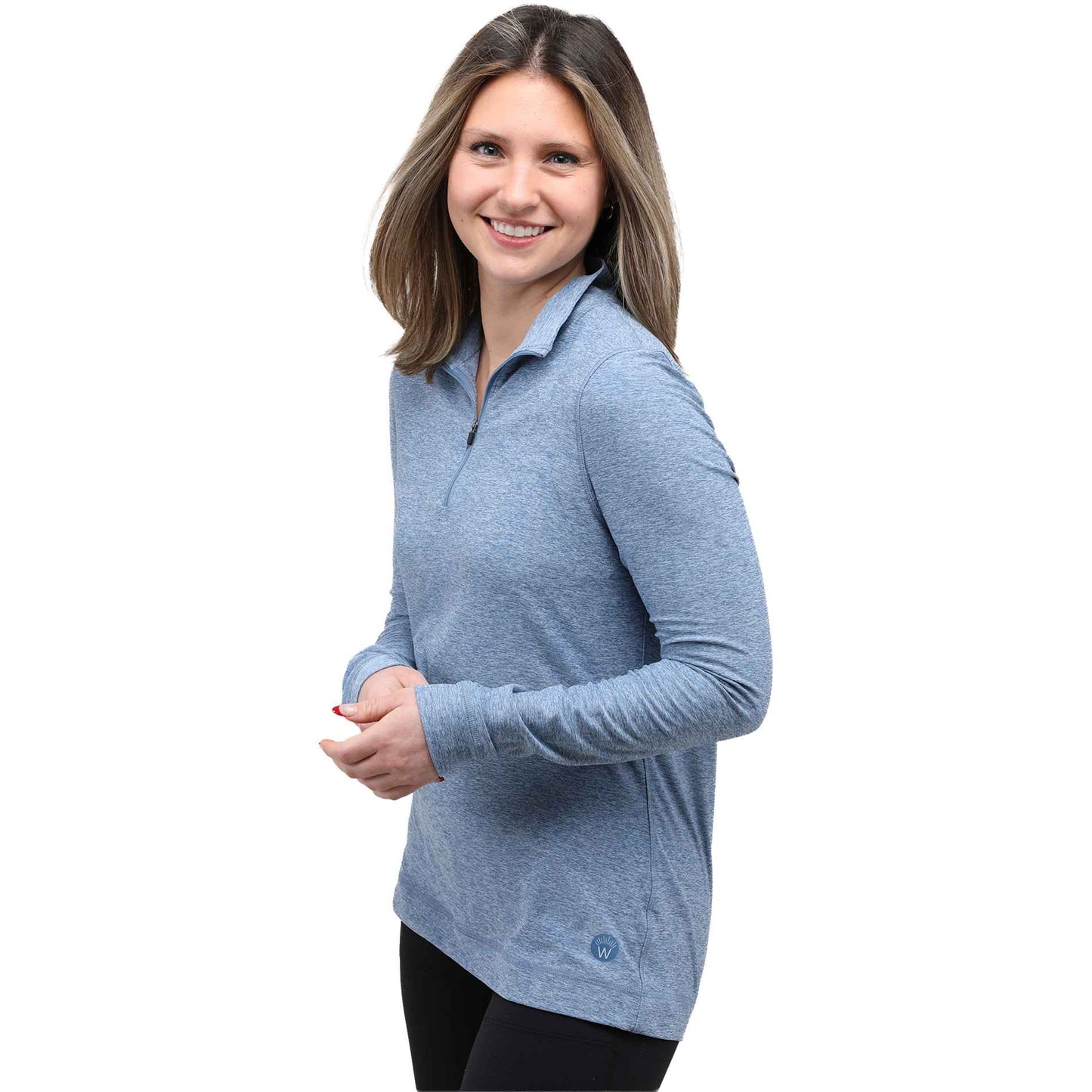 Front View of Blue WELLABLE Women's Knit 1/4 Zip plain