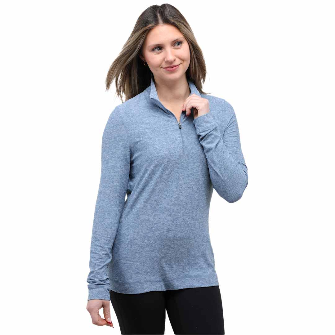 Front View of Blue WELLABLE Women's Knit 1/4 Zip plain