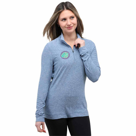 Front View of Blue WELLABLE Women's Knit 1/4 Zip