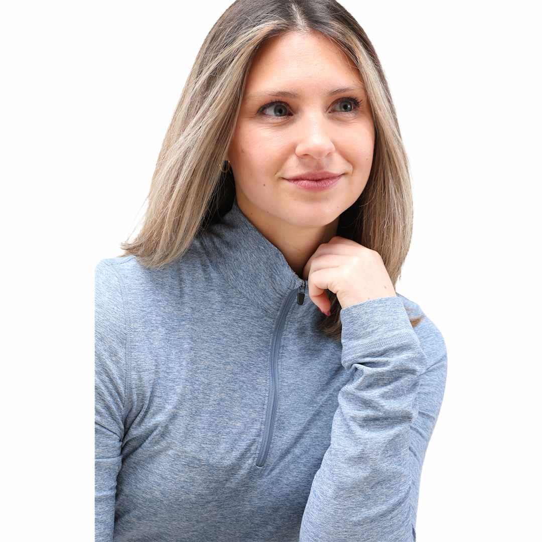Front View of Blue WELLABLE Women's Knit 1/4 Zip