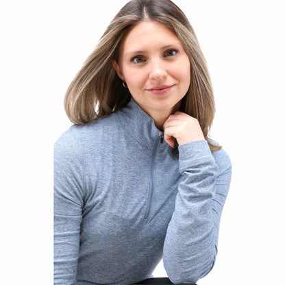 Front View of Blue WELLABLE Women's Knit 1/4 Zip