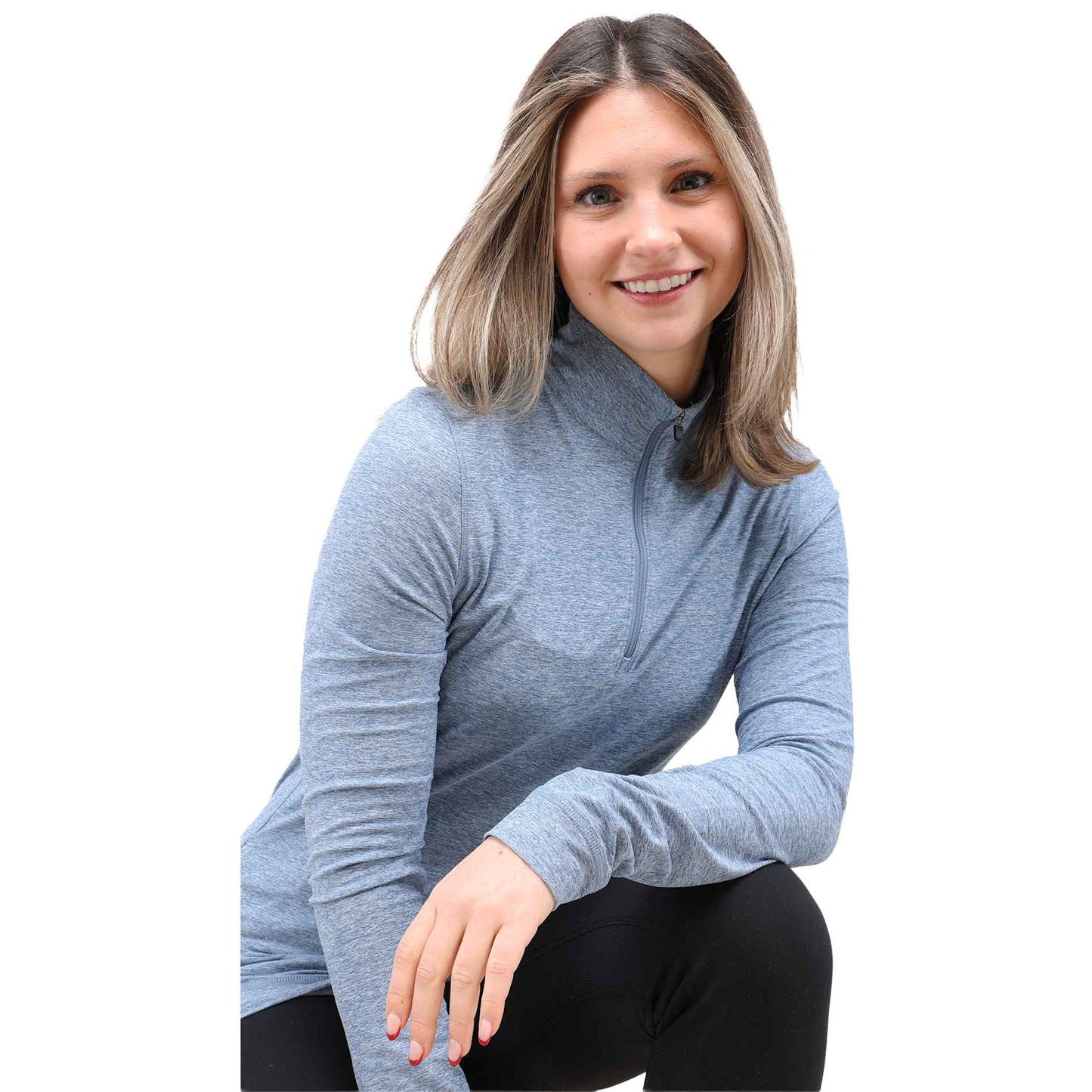 Front View of Blue WELLABLE Women's Knit 1/4 Zip