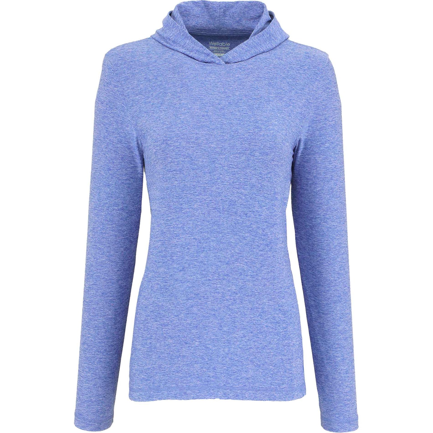 Front View of Blue WELLABLE Women's Knit Hoodie plain