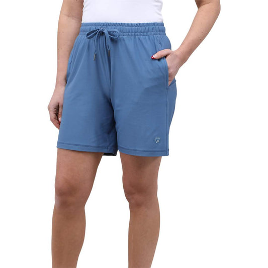 Front View of Blue WELLABLE Women's Knit Short plain