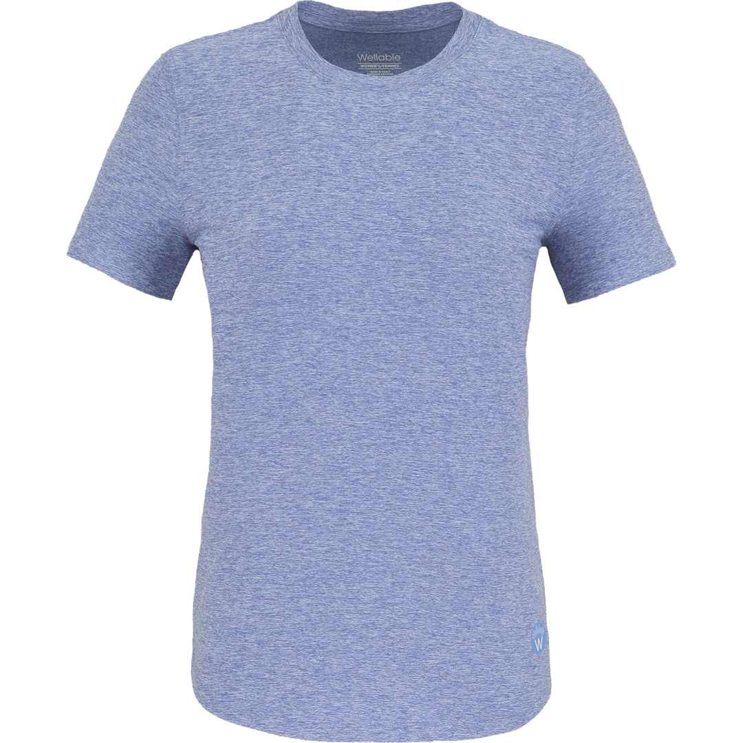 Front View of Blue WELLABLE Women's Short Sleeve Tee plain