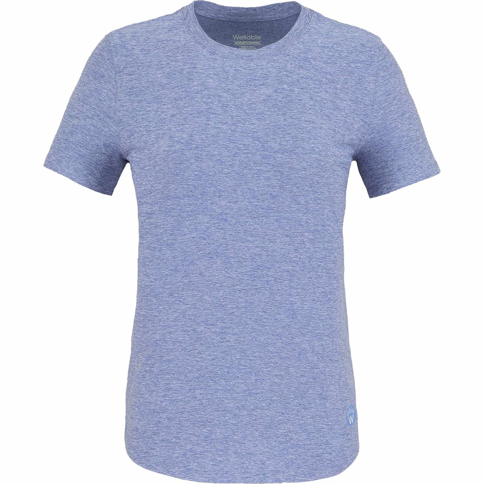 Front View of Blue WELLABLE Women's Short Sleeve Tee plain