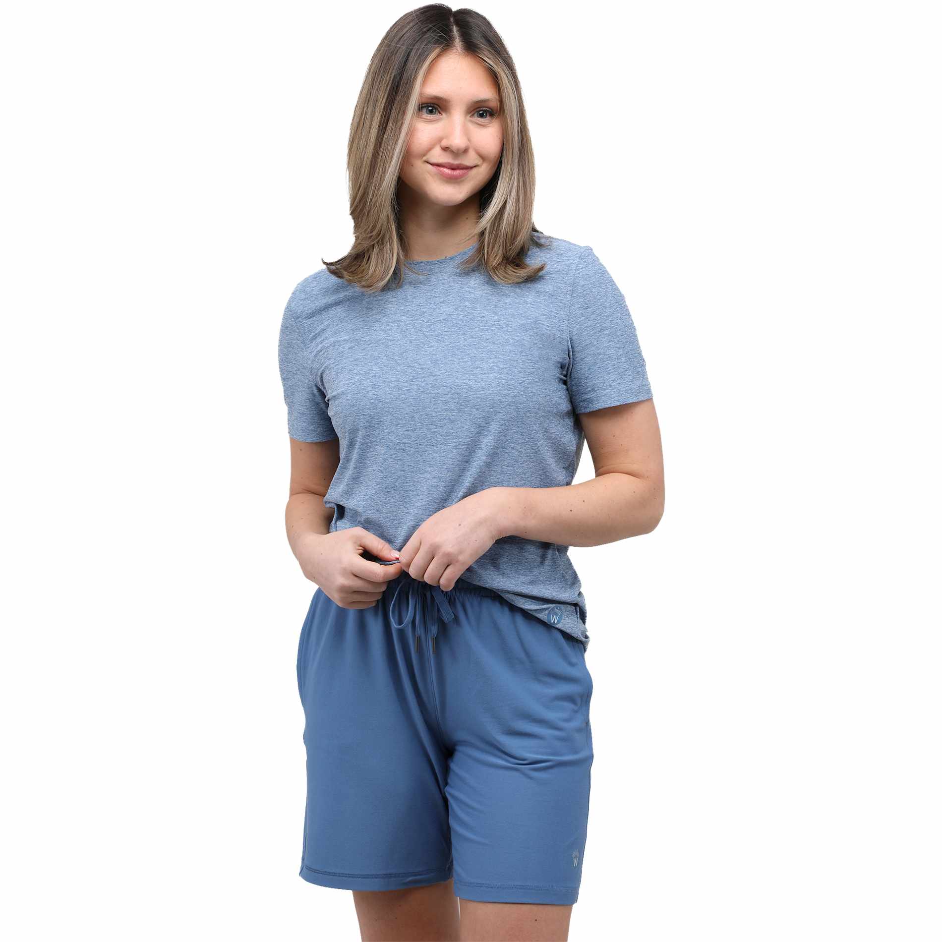 Front View of Blue WELLABLE Women's Short Sleeve Tee plain