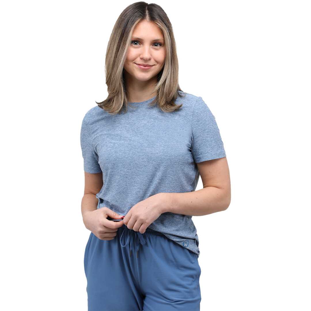 Front View of Blue WELLABLE Women's Short Sleeve Tee plain