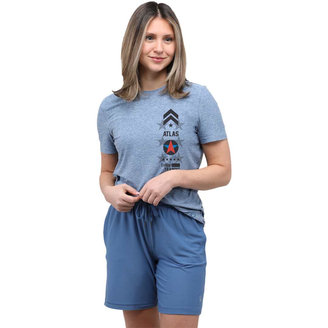 Front View of Blue WELLABLE Women's Short Sleeve Tee