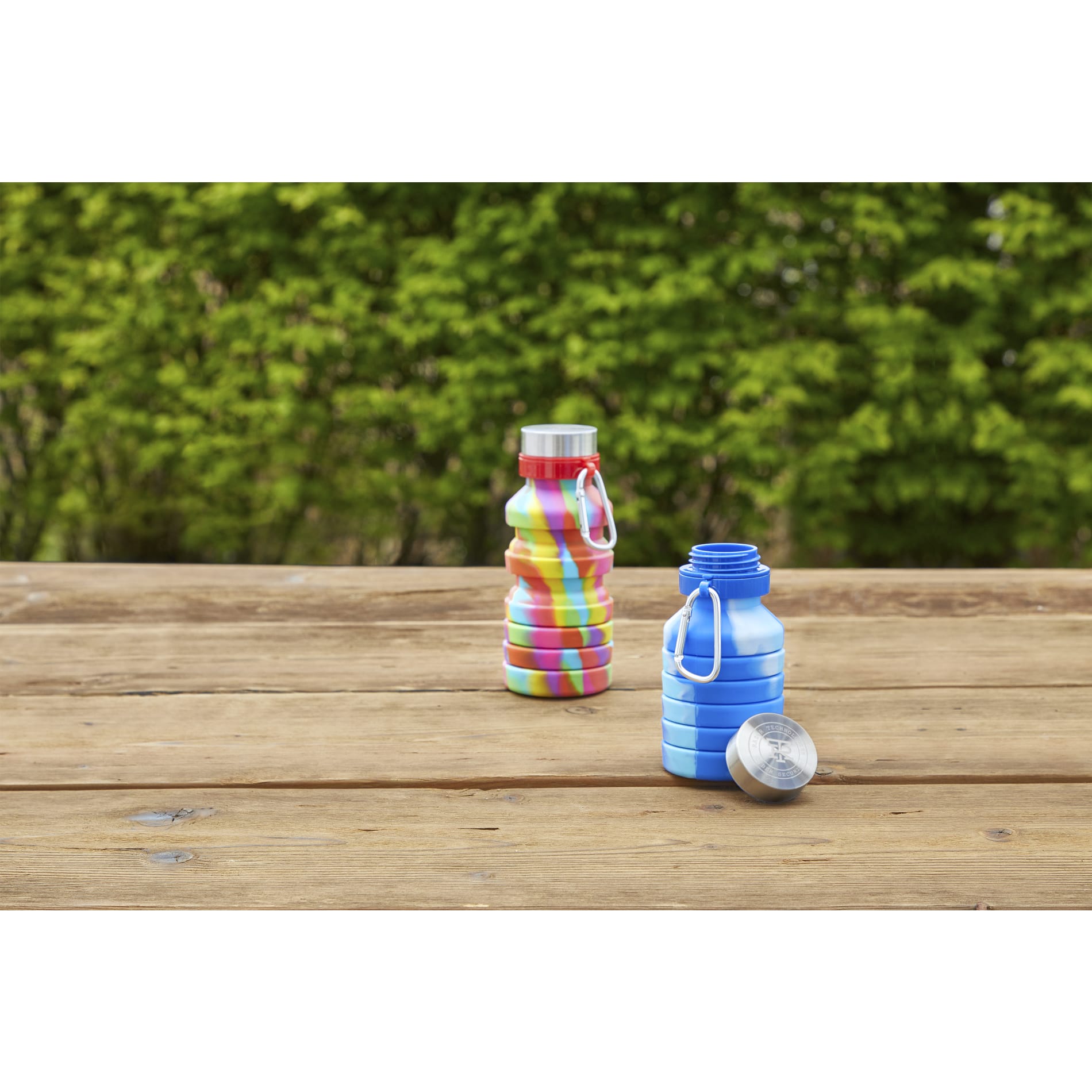 Front View of Blue Zigoo Silicone Collapsible Bottle 18oz - Tie Dye