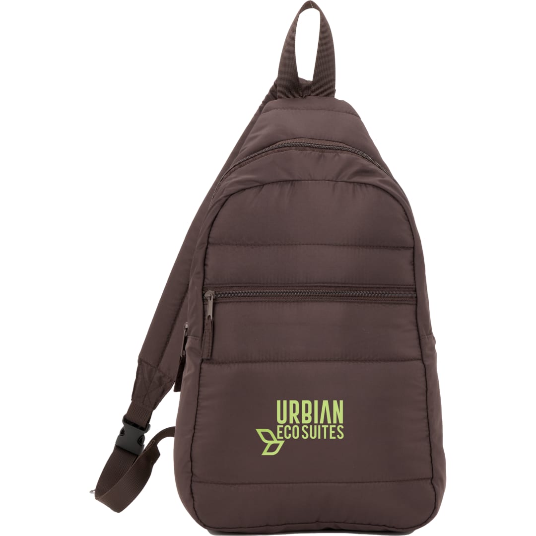 Front View of Brown Puffer Recycled Sling Backpack