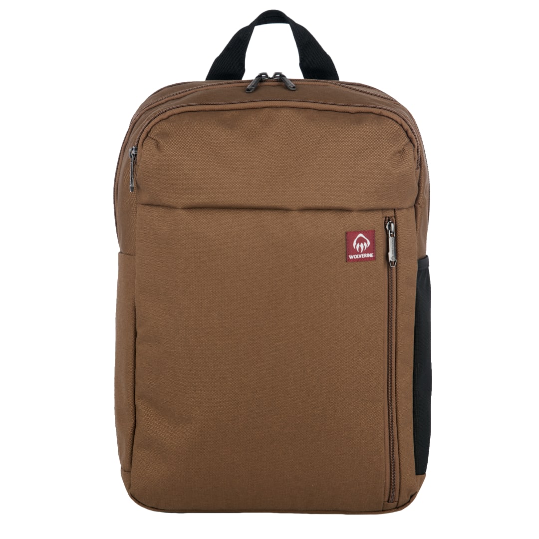Front View of Brown Wolverine 30L Transit Backpack plain