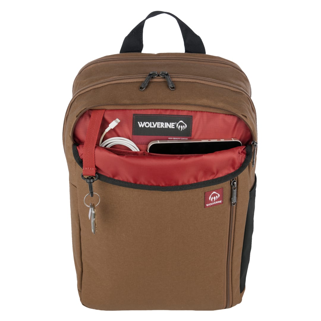 Front View of Brown Wolverine 30L Transit Backpack plain