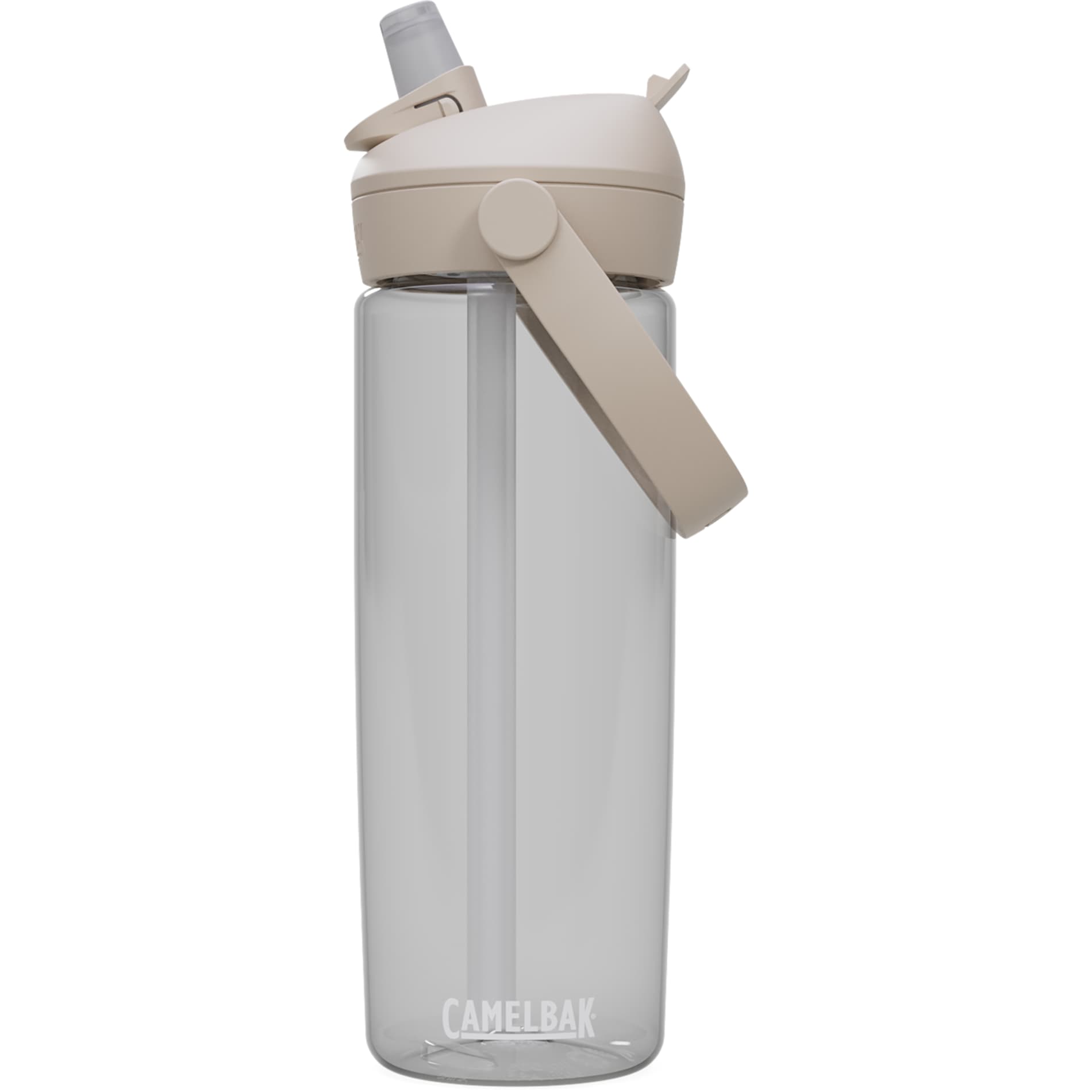 Front View of Clear CamelBak Thrive Flip Straw 20oz Bottle Tritan Rene plain