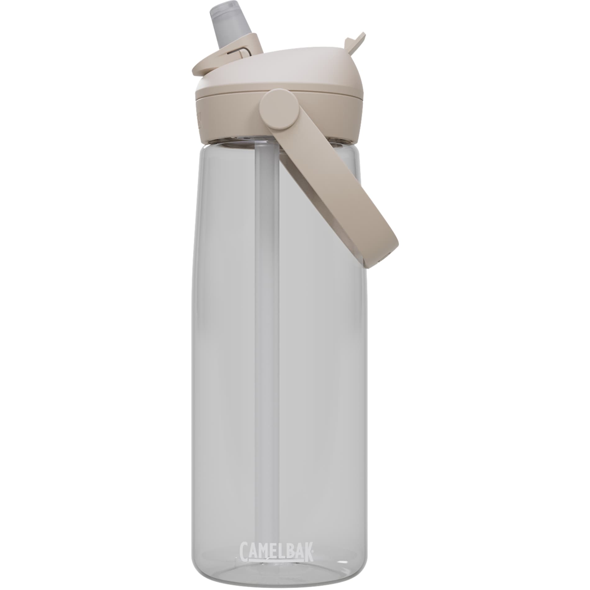 Front View of Clear CamelBak Thrive Flip Straw 25oz Bottle Tritan Rene plain