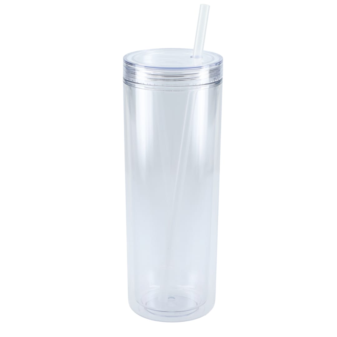 Front View of Clear Chroma Recycled Acrylic Straw Tumbler 16oz plain