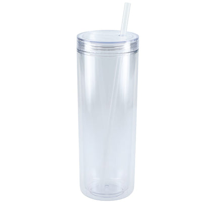 Front View of Clear Chroma Recycled Acrylic Straw Tumbler 16oz plain