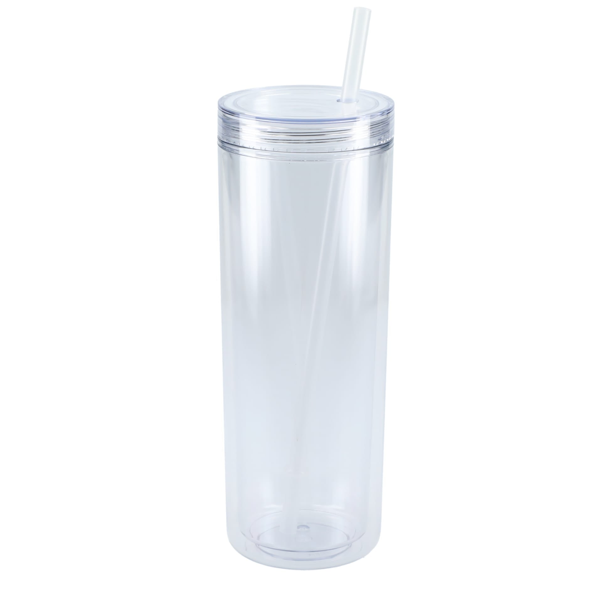 Front View of Clear Chroma Recycled Acrylic Straw Tumbler 16oz plain